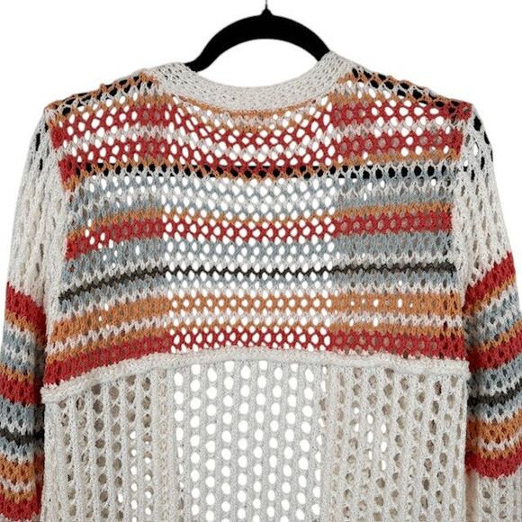 POL Open Knit White / Multicolor Lightweight Open Front Cardigan Long Size Small - Picture 7 of 14